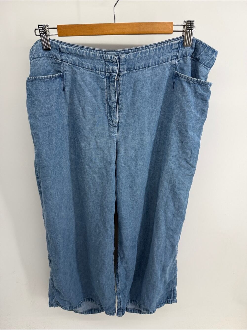 J. Jill Lyocell linen blend plus size chambray denim wide leg cropped pants 16